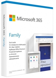 Microsoft Office 365 Family 32/64 bit PL Subskrypcja 1 rok na 6 stanowisk (6GQ-01593) BOX MEDIALESS PL
