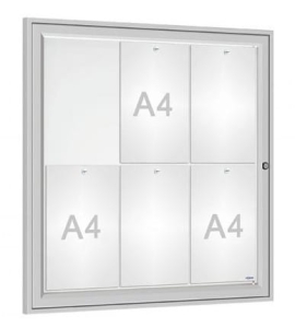 Gablota Reference jednodrzwiowa, 6xA4, rama aluminiowa anodowana, głębokość 30mm